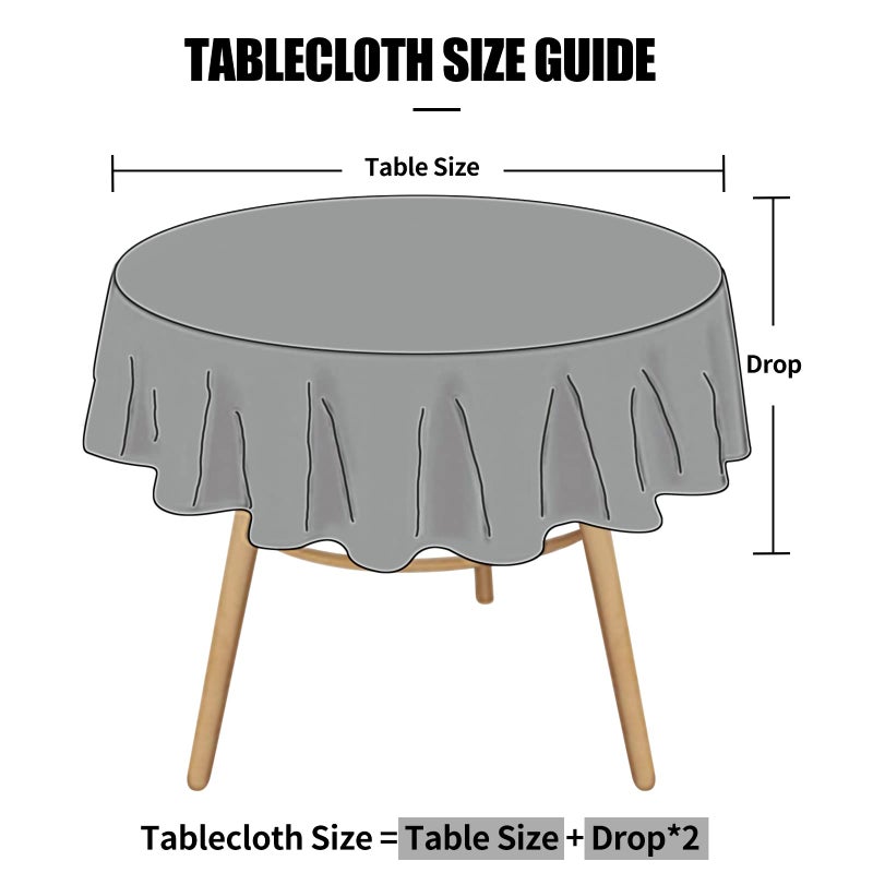 Smiry Round Table Cloth, Waterproof Heavy Duty Vinyl Tablecloths, Wipeable Washable Table Cover for Kitchen and Dining Room (Grey, 60" Round) - Image 5